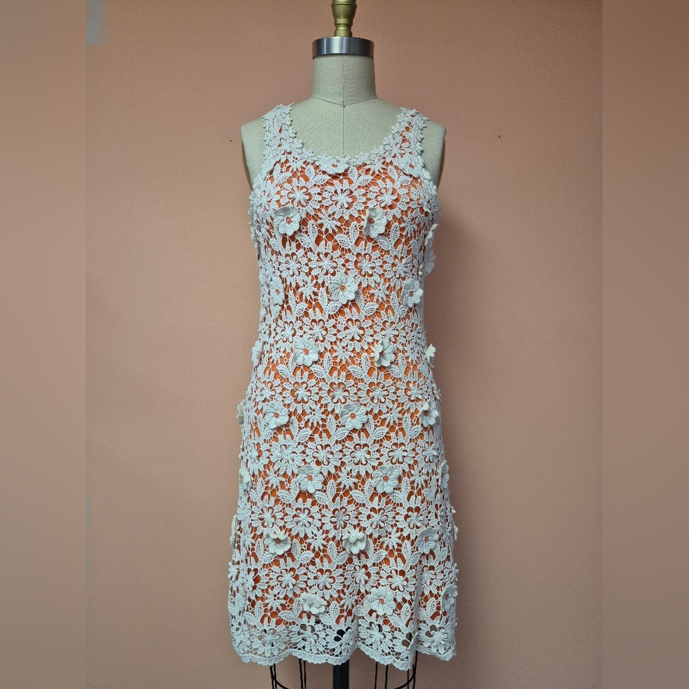 Charlotte Tarantola White Floral Crochet Midi Dress